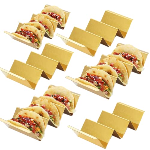 Gold Taco Halter Ständer mit Griffen für Party, Set von 6 Edelstahl Taco-Tablett, Rack hält bis zu 3 Tacos jede stapelbare Aufbewahrung, spülmaschinenfest ofenfest von Ceiteo
