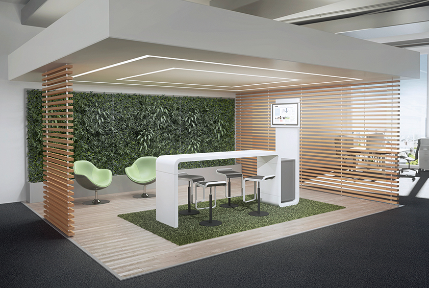 Ceka CrossMedia Stehtisch mit integrierter Monitorwand von Ceka