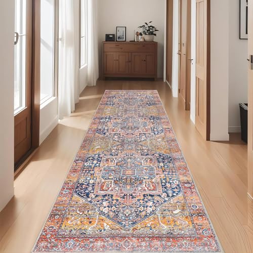 Cekene Läufer Flur rutschfest 60x240cm extra lang Eingangsbereich Läufer Teppich Orientalisch Küchenteppich Läufer Waschbar Niederflor Bodenteppich für Flur Eingang Waschküche von Cekene