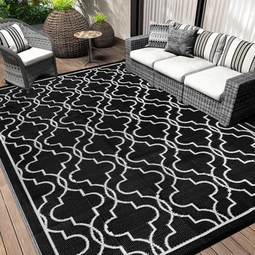 Cekene Outdoor Teppich Wetterfest 270x365cm Outdoorteppich Garten Terrasse Wasserfest UV-Beständig Plastik Leichtgewicht Teppich Außenteppich für Draußen Balkon Garten von Cekene
