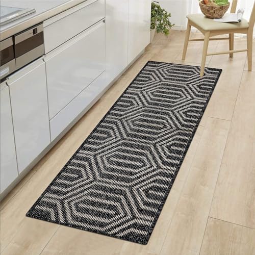 Cekene Teppich Läufer Flur rutschfest Schwarz 50x150 Geometrisch Küchenteppich Läufer Waschbar Flurteppich Kurzflor für Küche Flur Korridor von Cekene