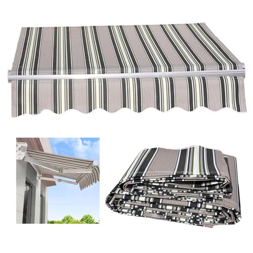 Austausch Des Einziehbaren Markisendachs für Die Terrasse Wasserfester Canvas-stoff Sonnenschutztuch für Den Außenbereich 280g 100% Polyester überdachung mit Frontschür(Size:19.6x6.5ft,Color:Streifen) von CekoCk