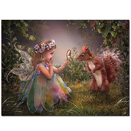 5D Diamond Painting Set groß,Fee und Eichhörnchen DIY Diamant Painting Kit für Erwachsene Kinder,Kristall Strass Stickerei Kreuzstich,Wohnzimmer Schlafzimmer Büro Wand Dekoration Square Drill 55x75cm von Cekog