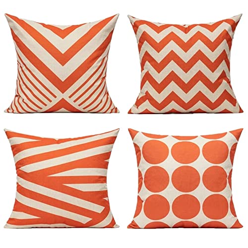 Orange Gestreift Kissenbezüge,mit Verdecktem Zip Kissenhülle Moderne Quadratische Leinen Kissenbezug,40x40cm 4 Stück Beidseitiger Druck Kissenbezüge Dekokissen Couchkissen für Schlafzimmer Wohnzimmer von Cekog