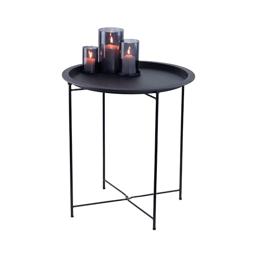 CeleBig® Gartentisch | Klapptisch Schwarz | ø47cm H 50cm | Beistellt Tisch Rund | Dekotisch | Sofatisch mit Abnehmbare Tablette | Couchtisch | Nachttisch | Kerzentisch | Schwarz von CeleBig