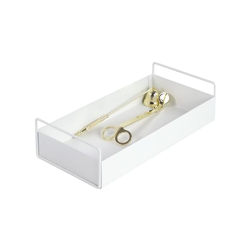 CeleBig® Deko Tablett Rechteckig | Tragetablett und Dekotablett aus Metall Weiß | Serviertablett Weiß | Tischdeko | Adventskranzhalter | Halter für Kerzen | Zeitloses Design | Geschenkidee | Weiss von CeleBig