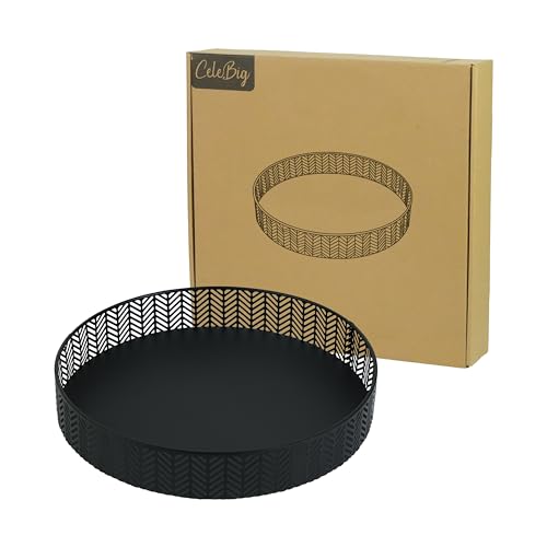 CeleBig® Deko Tablett Rund ø30cm mit Muster | Dekoteller und Dekotablett aus Metall Schwarz | Serviertablett Schwarz | Tischdeko | Adventskranzhalter | Halter für Kerzen | Zeitloses Design | Geschenk von CeleBig