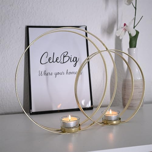 CeleBig® Kerzenständer 2er Set | Teelichthalter Gold | Kerzenständer Gold | Kerzenhalter mit Windlicht | Kerzenständer Rund | Edle Verarbeitung | Geschenkartikel | Zeitloses Geschenk von CeleBig