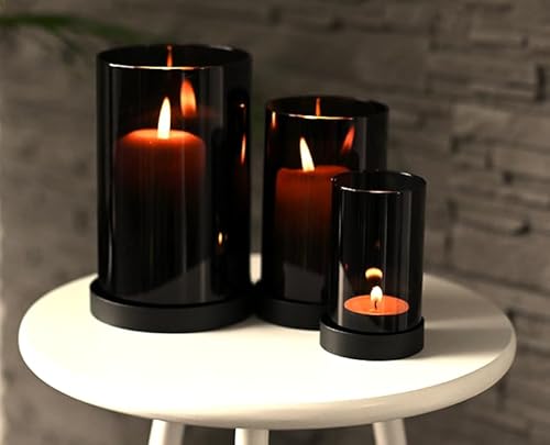 CeleBig® Windlicht 1er Set (3 Gläser) Mit Meereslicht-Effekt | Lichtermeer | Kerzenhalter | Glaszylinder | Kerzenständer Schwarz | Geschenkartikel von CeleBig