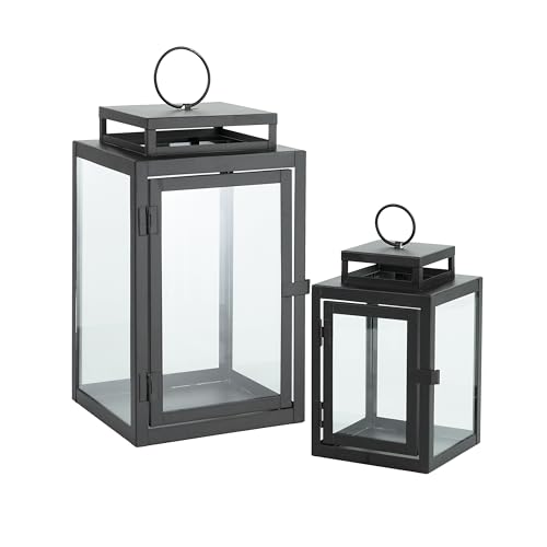 CeleBig® Windlicht 2er Set | Gartenlaternen aus Metall & Glas | Dekorative Windlichter für Innen & Außen | Große Laternen für Wohnzimmer, Terrasse & Balkon | Moderne Deko | Schwarz von CeleBig