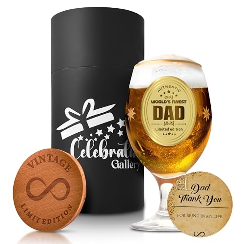 Celebration Gallery Biergläser Geschenke - Personalisierte Geschenke Individuelle Tasse mit Lederuntersetzer - 400 ml Pint-Gläser Biergeschenke für Männer - Lebensmittelechte Glasbecher für Männer in von Celebration Gallery