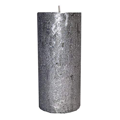 Kerze Deko Stumpenkerze Rustic metallic Silber 70 / 150 von Celebration