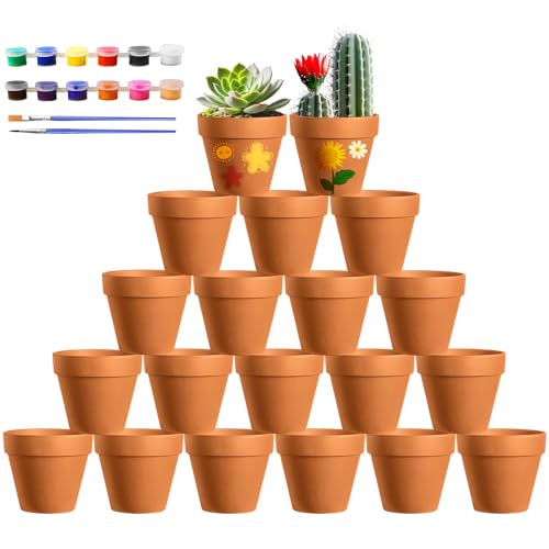 Celepoir 5x5.5 cm Kleine Terrakotta Töpfe, 20 Stück Tontöpfe Klein mit Farben & Pinsel, Terrakotta Töpfe Klein mit Abflussloch, Wiederverwendbar Kleine Tontöpfe zum Basteln für Wohnung und Büro von Celepoir