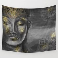 Buddha Grauer Wandteppich Spiritueller Graue Wandteppiche Buddha-Wandteppiche Buddhismus Buddha-Kunst Spirituelle Kunst von CeleskyDesigns