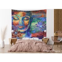 Buddha Wandteppich Wandkunst Spiritueller Spirituelle Wandteppiche Lotus Blume Art von CeleskyDesigns