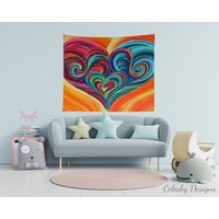 Bunte Herzen Wandteppich Regenbogen Wandkunst Spiritueller Wandteppiche Herz Einzigartiges Geschenk Wand von CeleskyDesigns