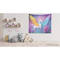 Einhorn Wandteppich Herz Wandbild Girly Kinder Wandteppiche Mädchen Rosa Regenbogen Wandbehang Dekor von CeleskyDesigns