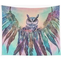 Eule Mit Federn Gobelin Eulen Wandbehang Kunstwerk Blau Grün von CeleskyDesigns