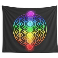 Heilige Geometrie Chakra Wandteppich Regenbogen Wandkunst Spirituelle Wandteppiche Blume Des Lebens Wandbehang von CeleskyDesigns