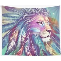 Löwe Mit Federn Wandbehang Blaue Löwen Feder Wandkunst Kunstwerk Wandbehänge von CeleskyDesigns