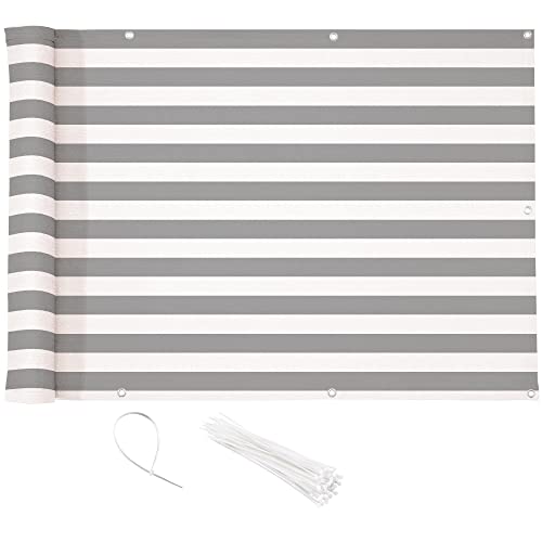 CelinaSun Sichtschutz Balkon 0,75 x 5 m Streifen hellgrau weiß HDPE Zaunblende mit Kabelbinder atmungsaktiv Balkonumrandung CelinaSun Sichtschutz Balkon 0,75 x 5 m Streifen hellgrau weiß HDPE Zaunblende mit Kabelbinder atmungsaktiv Balkonumrandung von CelinaSun