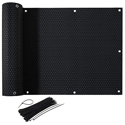 CelinaSun Sichtschutz Balkon 0,75 x 6 m schwarz Polyrattan Balkonbespannung mit Kabelbinder Balkonumrandung von CelinaSun