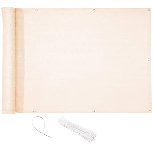 CelinaSun Sichtschutz Balkon 0,9 x 4 m Creme weiß HDPE Balkonbespannung mit Kabelbinder atmungsaktiv Balkonumrandung von CelinaSun