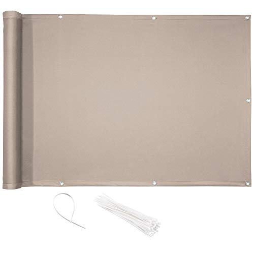 CelinaSun Sichtschutz Balkon 0,9 x 4 m Taupe PES Balkonbespannung mit Kabelbinder wasserabweisend Balkonumrandung von CelinaSun