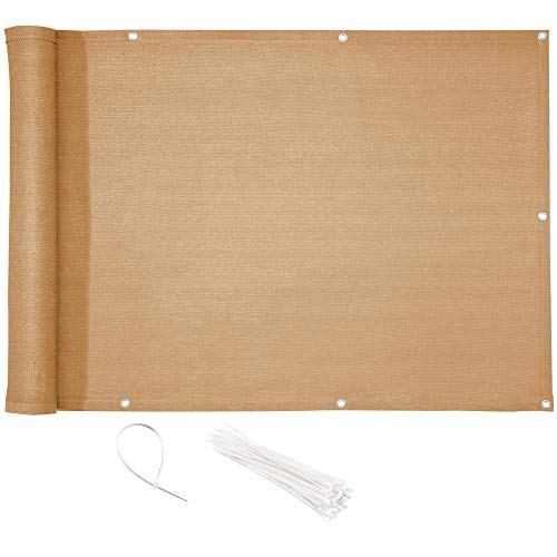 CelinaSun Sichtschutz Balkon 0,9 x 5 m Sand beige HDPE Balkonbespannung mit Kabelbinder atmungsaktiv Balkonumrandung von CelinaSun