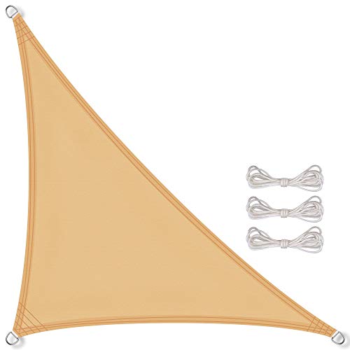 CelinaSun Sonnensegel PES Dreieck rechtwinklig 4x4x5,65m Sand beige UPF 50+ Premium Sonnenschutz inkl Befestigungsseile von CelinaSun