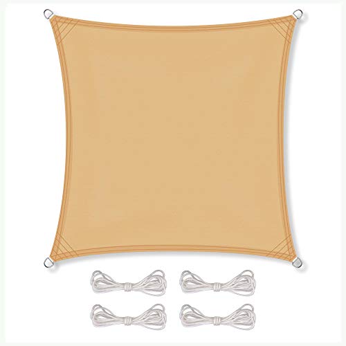 CelinaSun Sonnensegel wasserdicht PES Quadrat 3x3m Sand beige UPF 50+ Premium Sonnenschutz inkl Befestigungsseile von CelinaSun