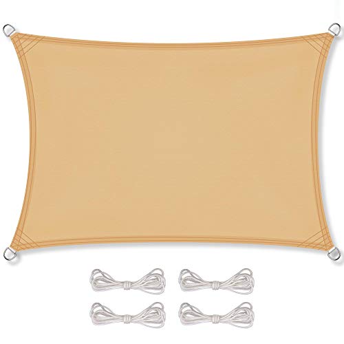 CelinaSun Sonnensegel wasserdicht PES Rechteck 2x4m Sand beige UPF 50+ Premium Sonnenschutz inkl Befestigungsseile von CelinaSun