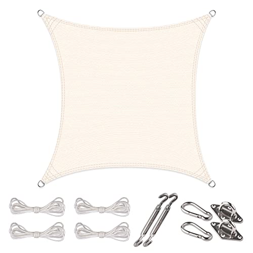 CelinaSun Sonnensegel Set Befestigung V2A Basic HDPE Quadrat 3 x 3 m cremeweiß Sonnenschutz atmungsaktiv von CelinaSun