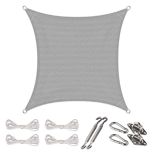 CelinaSun Sonnensegel Set Befestigung V2A Basic HDPE Quadrat 3 x 3 m hellgrau Sonnenschutz atmungsaktiv von CelinaSun