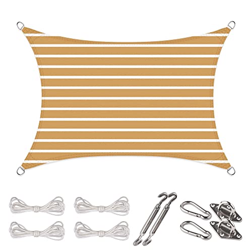 CelinaSun Sonnensegel Set Befestigung V2A Basic HDPE Rechteck 3 x 4 m Streifen sandbeige weiß Sonnenschutz atmungsaktiv von CelinaSun