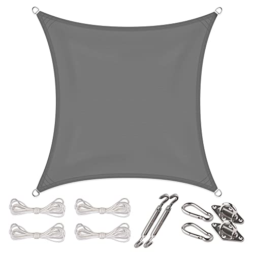 CelinaSun Sonnensegel Set Befestigung V2A Basic PES Quadrat 2 x 2 m anthrazit Sonnenschutz wasserabweisend von CelinaSun