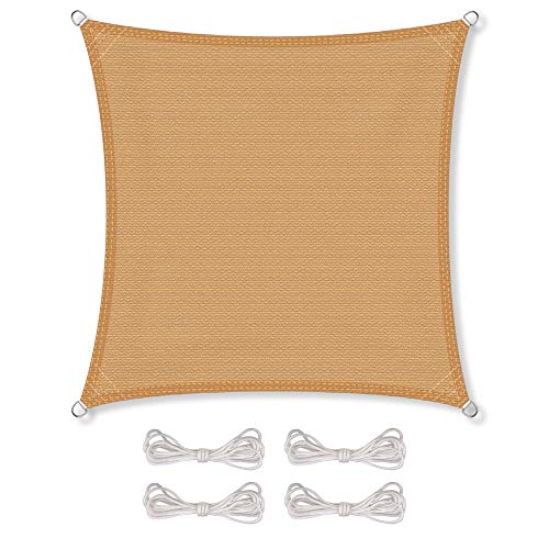 CelinaSun Sonnensegel inkl Befestigungsseile HDPE Basic Quadrat 2,6 x 2,6 m sandbeige Sonnenschutz atmungsaktiv von CelinaSun