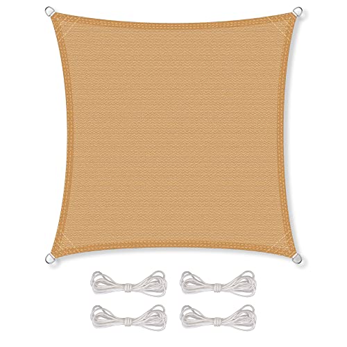 CelinaSun Sonnensegel inkl Befestigungsseile Premium HDPE wetterbeständig atmungsaktiv Quadrat 3 x 3 m Sand beige von CelinaSun