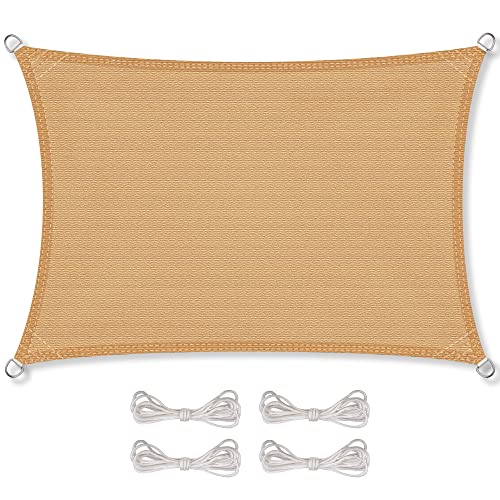 CelinaSun Sonnensegel inkl Befestigungsseile Premium HDPE wetterbeständig atmungsaktiv Rechteck 3 x 4 m Sand beige von CelinaSun