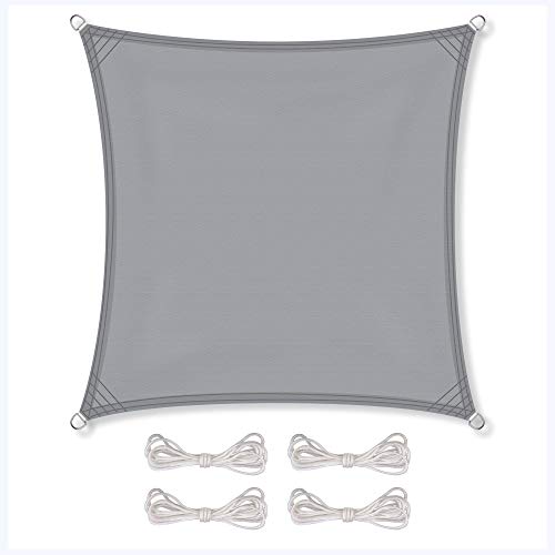 CelinaSun Sonnensegel wasserdicht inkl Befestigungsseile Premium PES wasserabweisend imprägniert Quadrat 2 x 2 m hell grau von CelinaSun