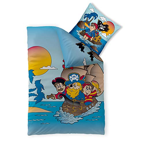 CelinaTex Fashion Fun Kinderbettwäsche 135 x 200 cm 2teilig Baumwolle Bettbezug Pirat Schiff blau gelb rot schwarz von CelinaTex