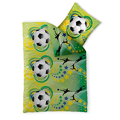CelinaTex Fashion Fun Kinderbettwäsche 155 x 220 cm 2teilig Baumwolle Bettbezug Fußball grün gelb schwarz von CelinaTex