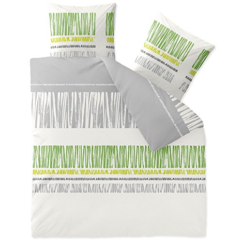 CelinaTex Enjoy Bettwäsche 200 x 200 cm 3teilig Baumwolle Bettbezug Seersucker Alma Streifen Weiß Grau Grün von CelinaTex