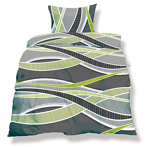 Aqua-Textil 0500057 Living 3-TLG. Bettwäsche 4-Jahreszeiten 200 x 200 cm Mikrofaser Bettbezug 3 teilig Florenz grau grün anthrazit Streifen von CelinaTex