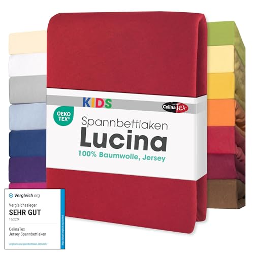 CelinaTex Jersey Spannbettlaken Lucina für Kids Dreierpack 60x120-70x140cm Rubin rot 100% Baumwolle gekämmt superweich Spannbettbezug, Leintuch, Bettlaken, elastisch, Strech, Oeko-Tex von CelinaTex