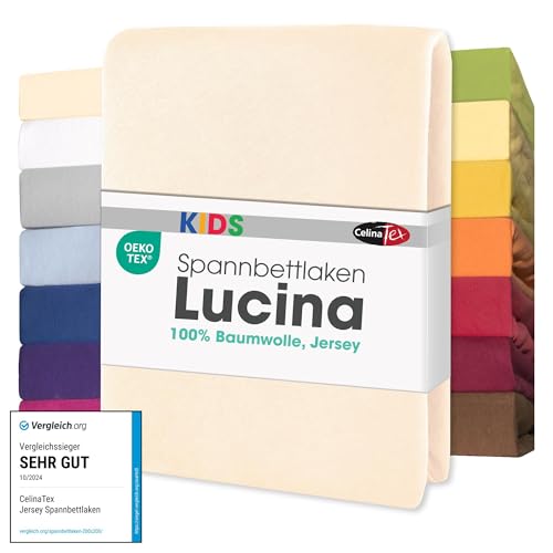 CelinaTex Jersey Spannbettlaken Lucina für Kids 60x120-70x140cm Natur beige 100% Baumwolle gekämmt superweich Oeko-TEX von CelinaTex