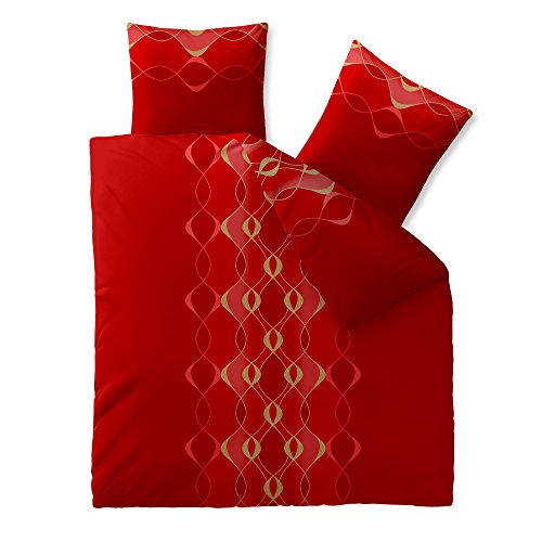 CelinaTex Fashion Bettwäsche 200x220 cm 3teilig Baumwolle Lara Wellen Rot Gold von CelinaTex