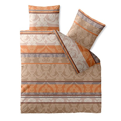 CelinaTex Fashion Bettwäsche 200x200 cm 3teilig Baumwolle Caroline Blumen Streifen Beige Braun Orange von CelinaTex