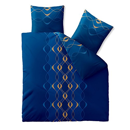 CelinaTex Fashion Bettwäsche 200x200 cm 3teilig Baumwolle Leah Wellen Blau Gold von CelinaTex