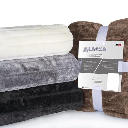 CelinaTex XXL-Kuscheldecke 200 x 240 cm Natur Sofadecke Tagesdecke Wohndecke Fellimitat Webpelz Nerz Optik Fleece Oeko-TEX Alaska von CelinaTex